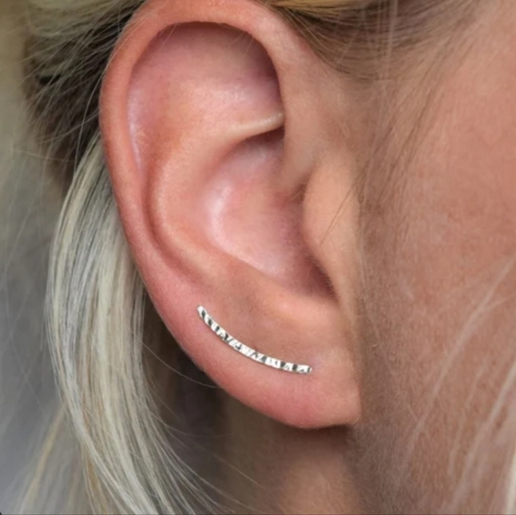 Etsy silver ear climber crawler hammered texture earrings minimalist jewelery - Picture 1 of 6